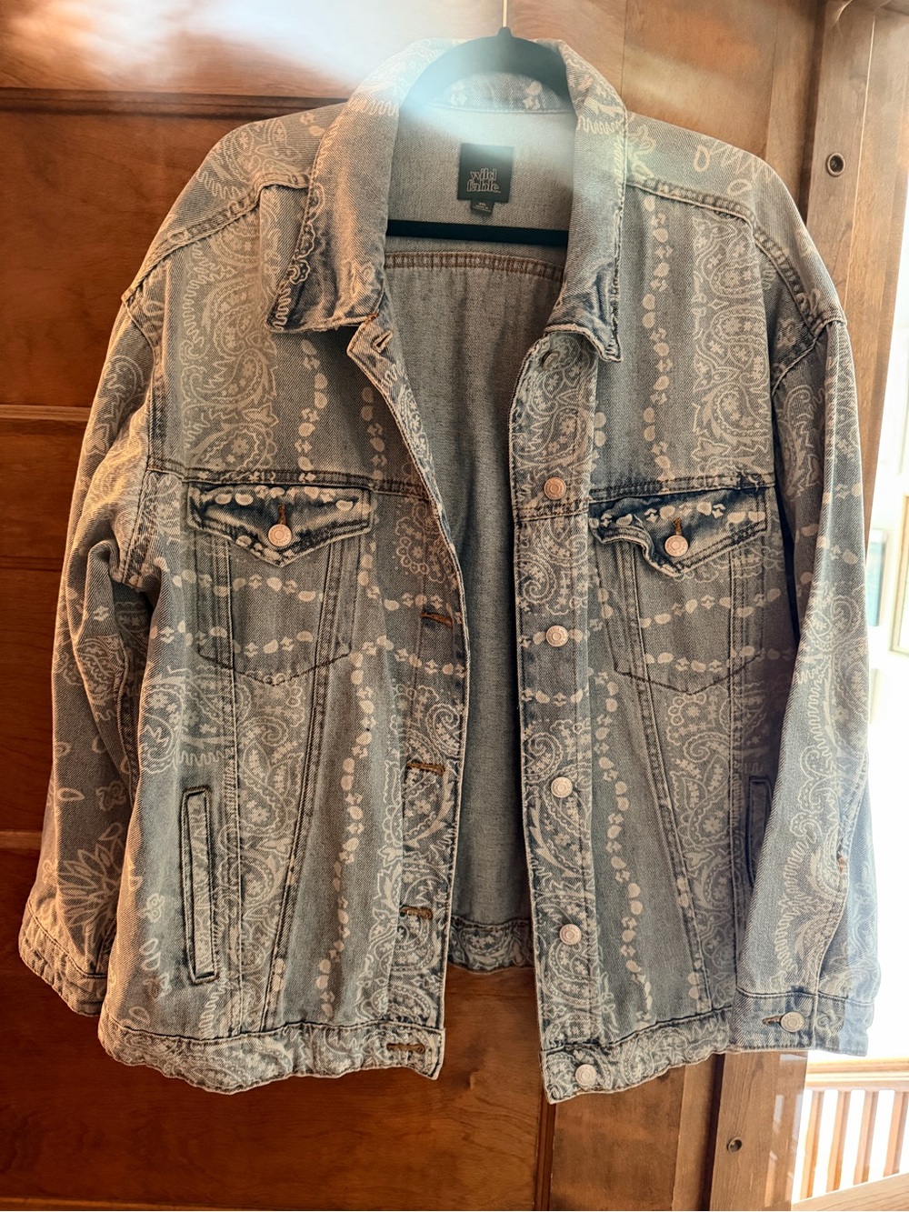 wild fable White Paisley Print Light Blue Denim Jacket